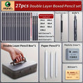 Marie's Pencil Set with Double Layer Box with Charcoal Graphite,Pencils,Erasers,Knife, for Painting,Writing for Adults(23/27pcs)