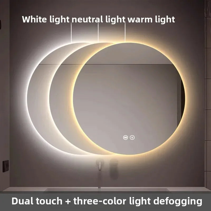 Mirror Round Mirror Wall-mounted Smart Bathroom Mirror LED Touch Screen High Definition Anti-fog Luminous Wall-mounted