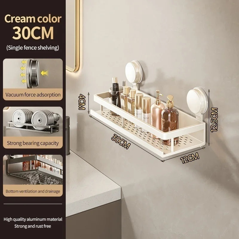 No-Drill Suction Cup storage rack Perforation-free bathroom washstand mounted wall white storage rack Kitchen storage