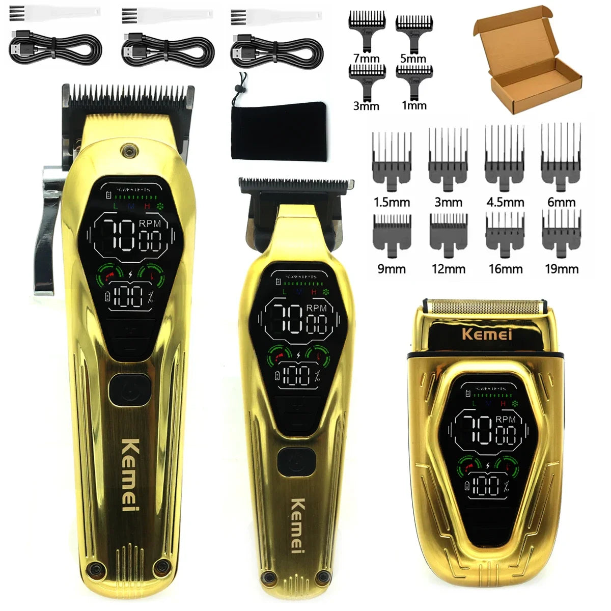 Kemei KM-T360 Professional Electric Shaver – 9W Double Foil, LED Display, Full Metal Body