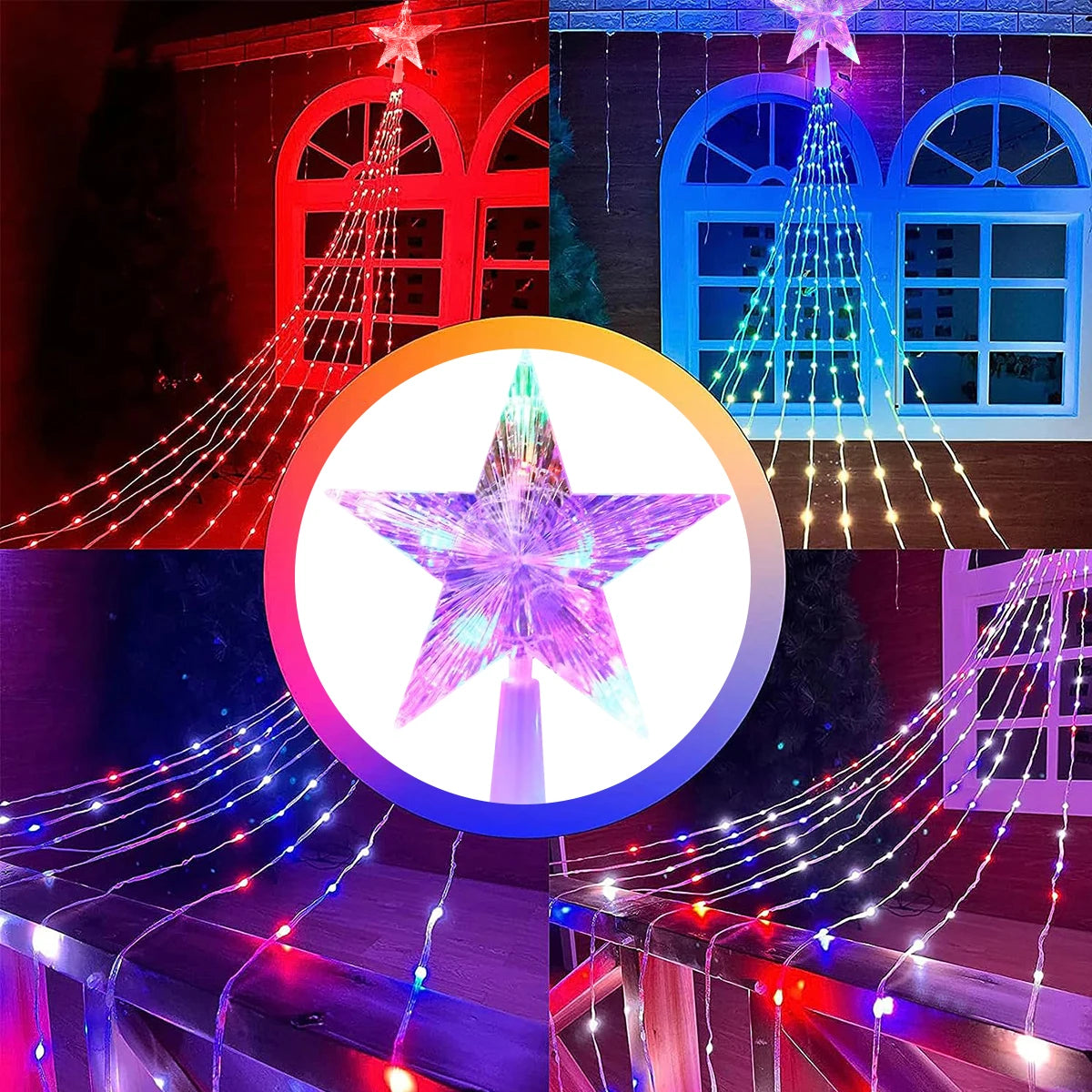 Christmas Pentagram Waterproof String Light Solar Outdoor Festivals Decorations 3M/2M Led Fairy Lamp 8 Modes Family Party Holida