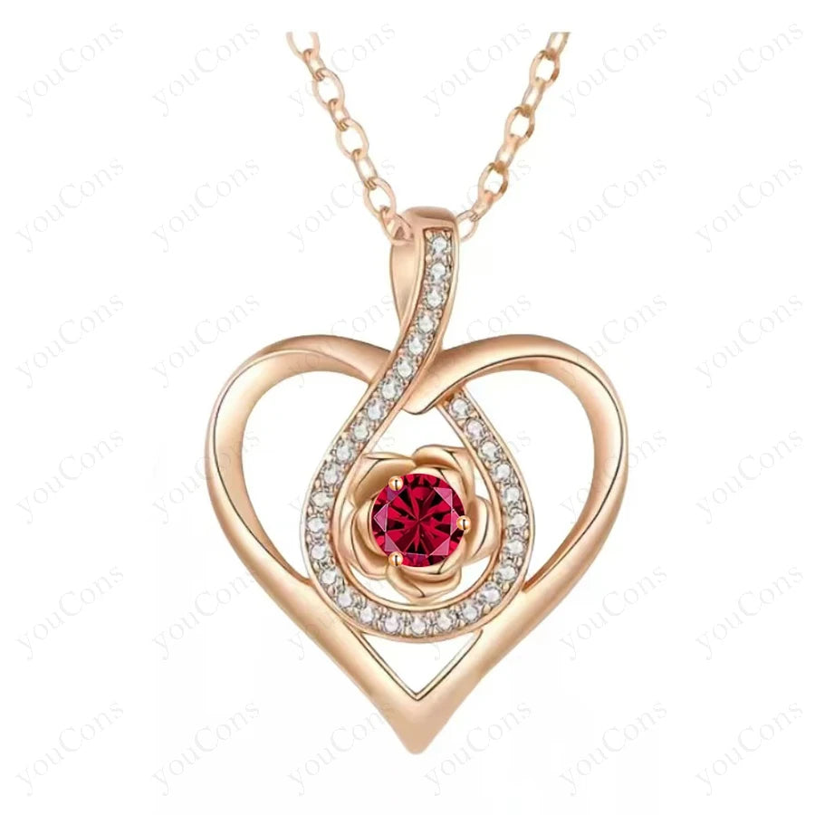 Birthstone Heart Pendant Necklaces For Women Girlfriend Mother Birthday Wedding Romantic Valentine Gift Christmas Day Jewelry