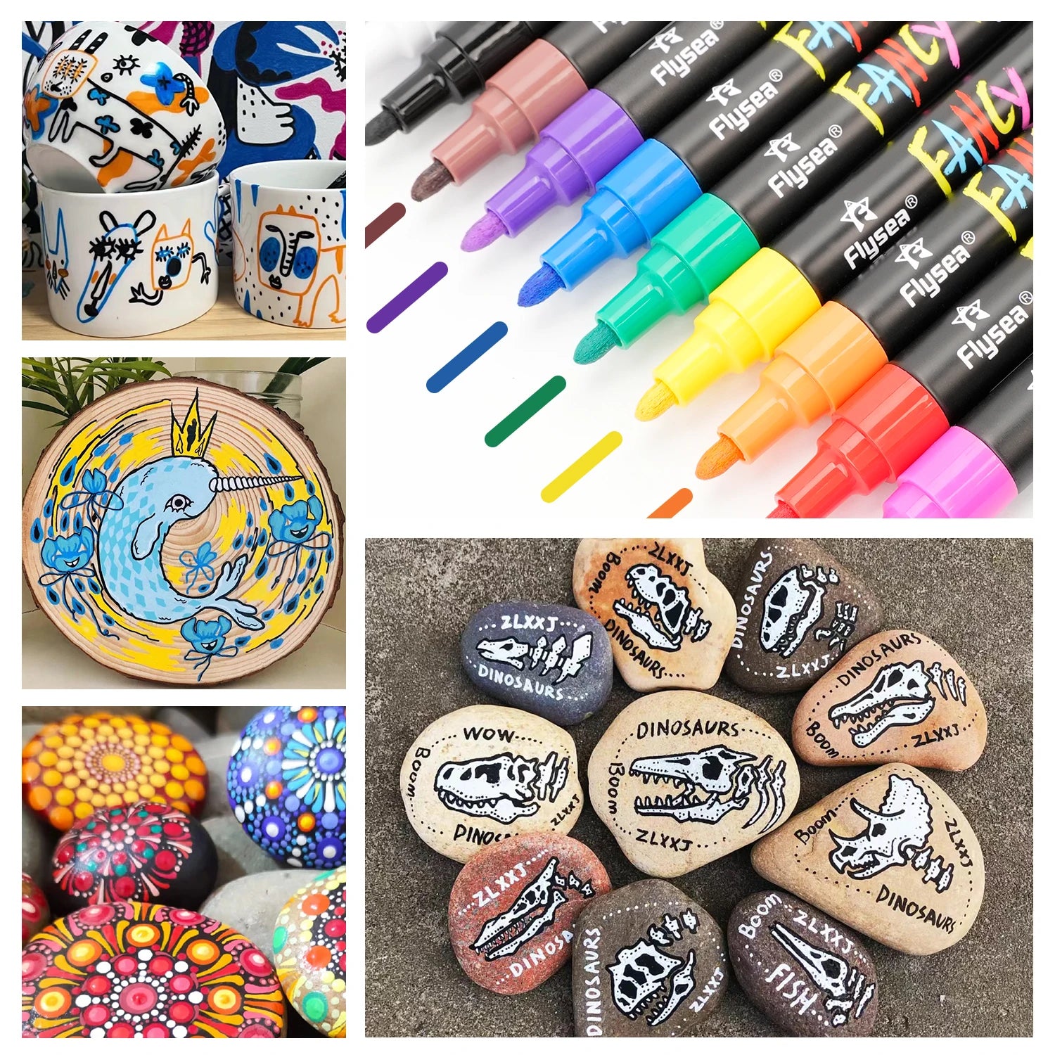 20 Colors Paint Pens Oil-Based Paint Marker Set, Never Fade Quick Dry, Works on Rocks Painting, Wood,  Canvas, Glass, Mugs