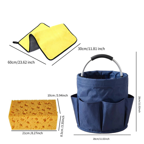 1Set Car Wash Kit: Foldable Tool Bucket, Thick Sponge Wipe, Microfiber Absorbent Towel, Household Auto Cleaning Accessory