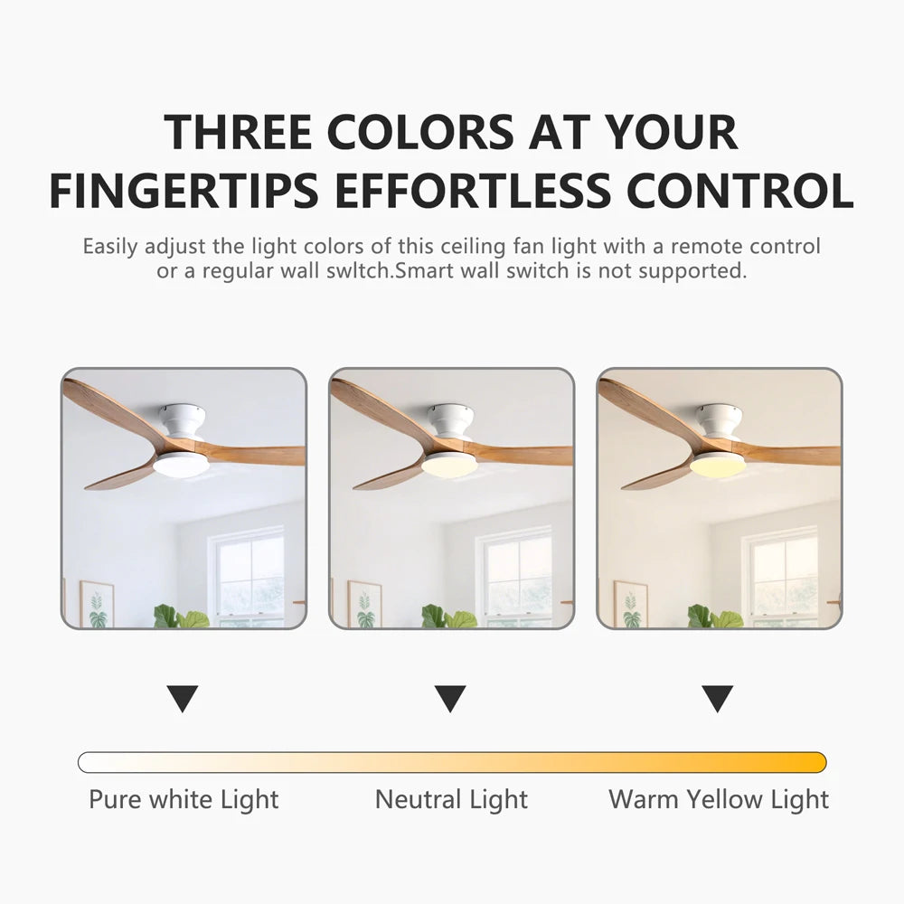 36/42/52inch Low Floor Ceiling Fan Light Remote Control Led Lights Indoor Restaurant Solid Wood Fan Leaves With Fan Chandelier