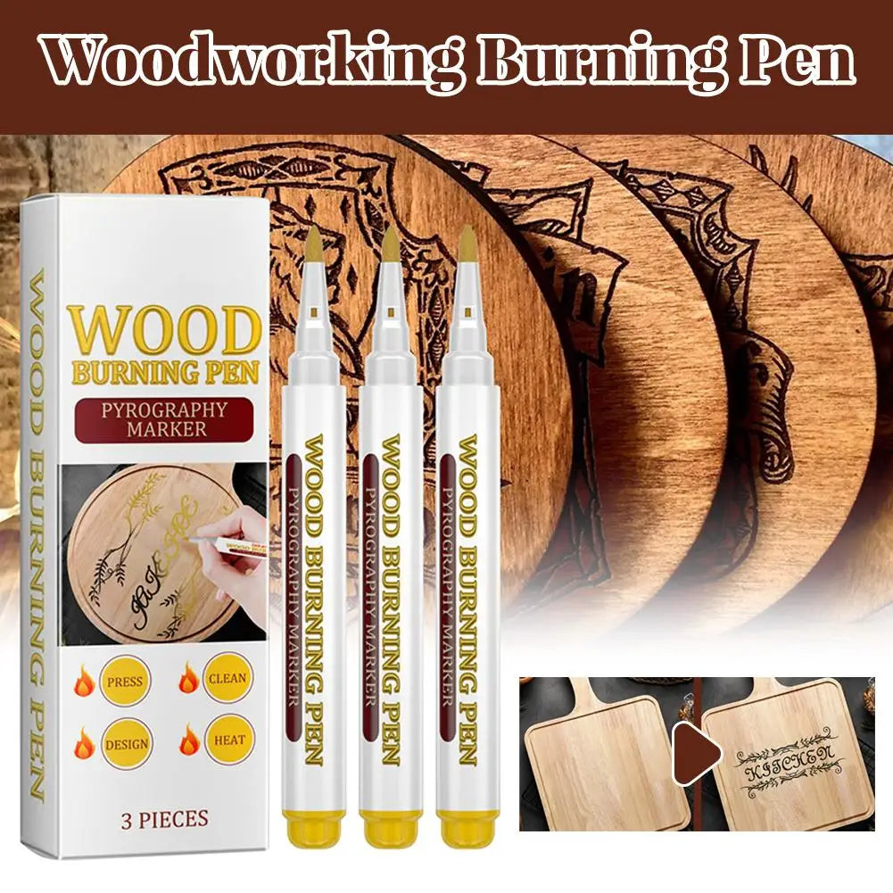 3pcs Wood Burning Pen Scorch Creative Chemical Wood Burned Marker Pyrography Pens for DIY Art Fine Tip Woodworking Marker