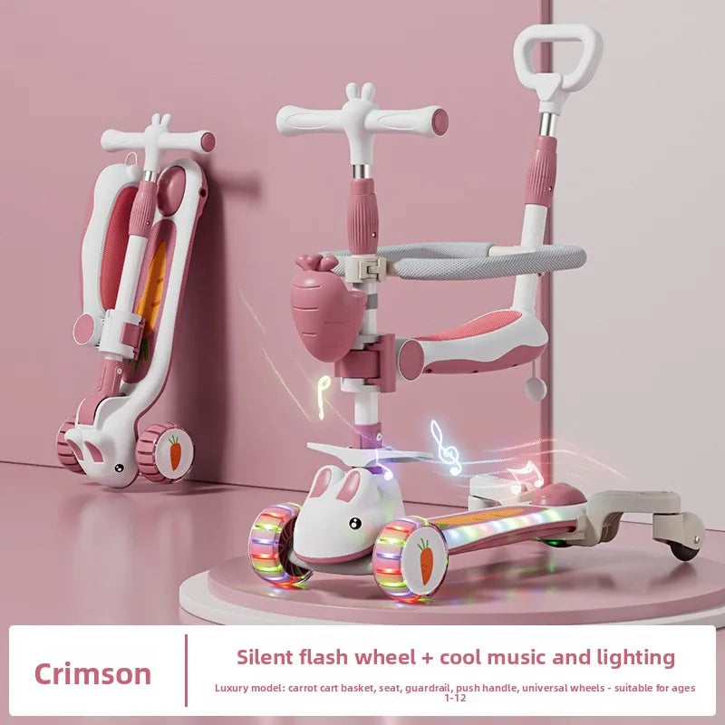 New children's scooter:5-in-1 glide scooter for boys and girls three-wheeled toy scooter ideal for developing children's balance