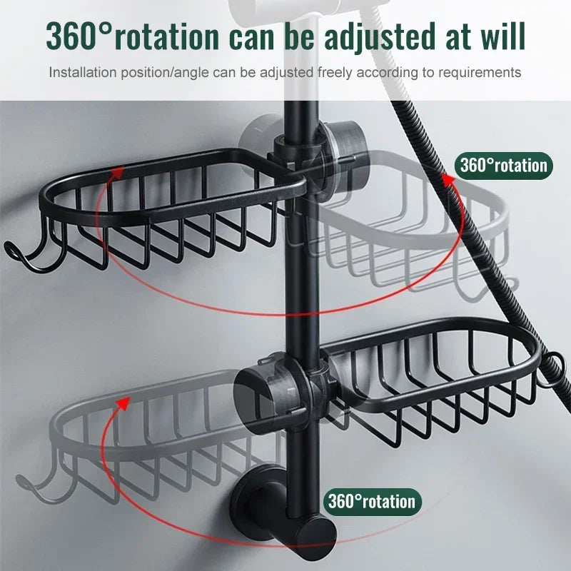 Adjustable Aluminum Bathroom Shower Shelf Rack – Wall Mount Basket for Shampoo, Soap and Towel Storage, Kitchen Sink Rag Holder