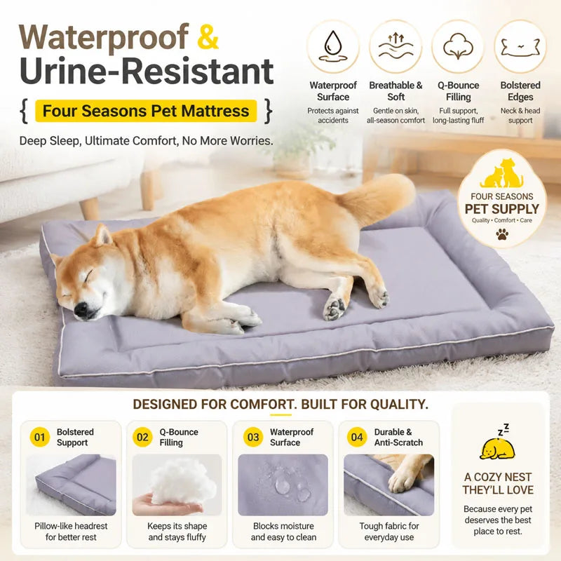 Waterproof Dog Bed Oxford Pet Cushion for All Seasons Thickened Memory Foam Filling Bite-resistant Pet Mat Pet Supplies 강아지 방석
