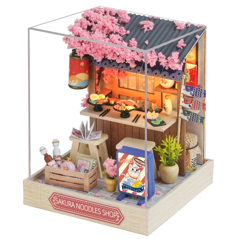 DIY 3D Puzzles Wooden Toy Miniature Dollhouse Handmade Doll House Model Building Kits Coffee House Toys For Xmas Gifts