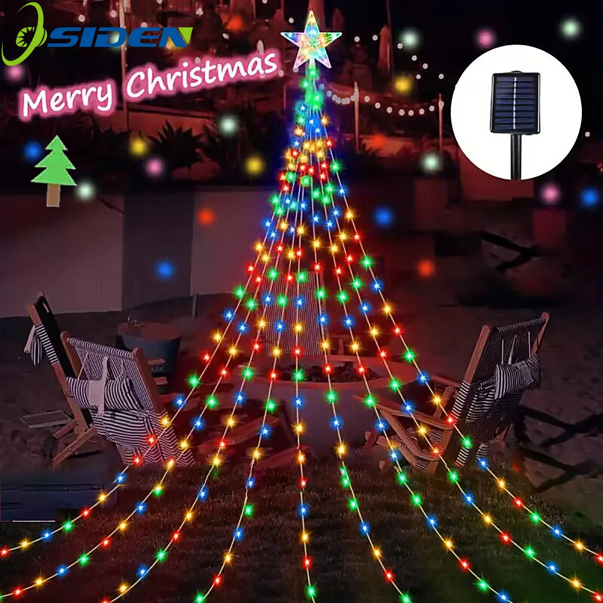 Christmas Pentagram Waterproof String Light Solar Outdoor Festivals Decorations 3M/2M Led Fairy Lamp 8 Modes Family Party Holida