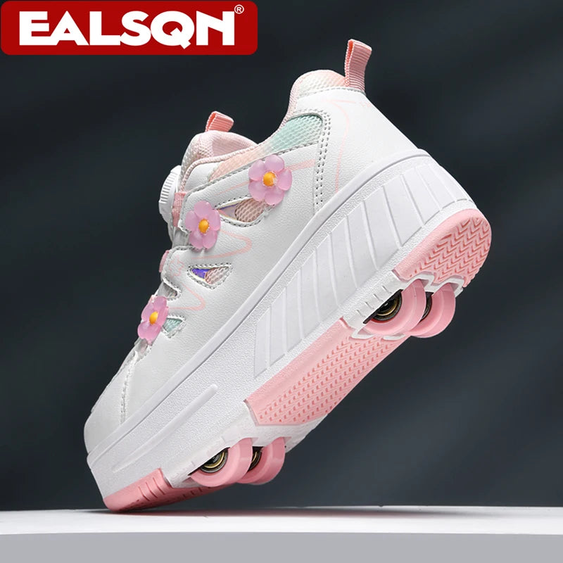 Roller Skates Kids Four Wheels With Sneakers for Girls' Detachable Roller Shoes Breathable Fashin Children Walking Shoes