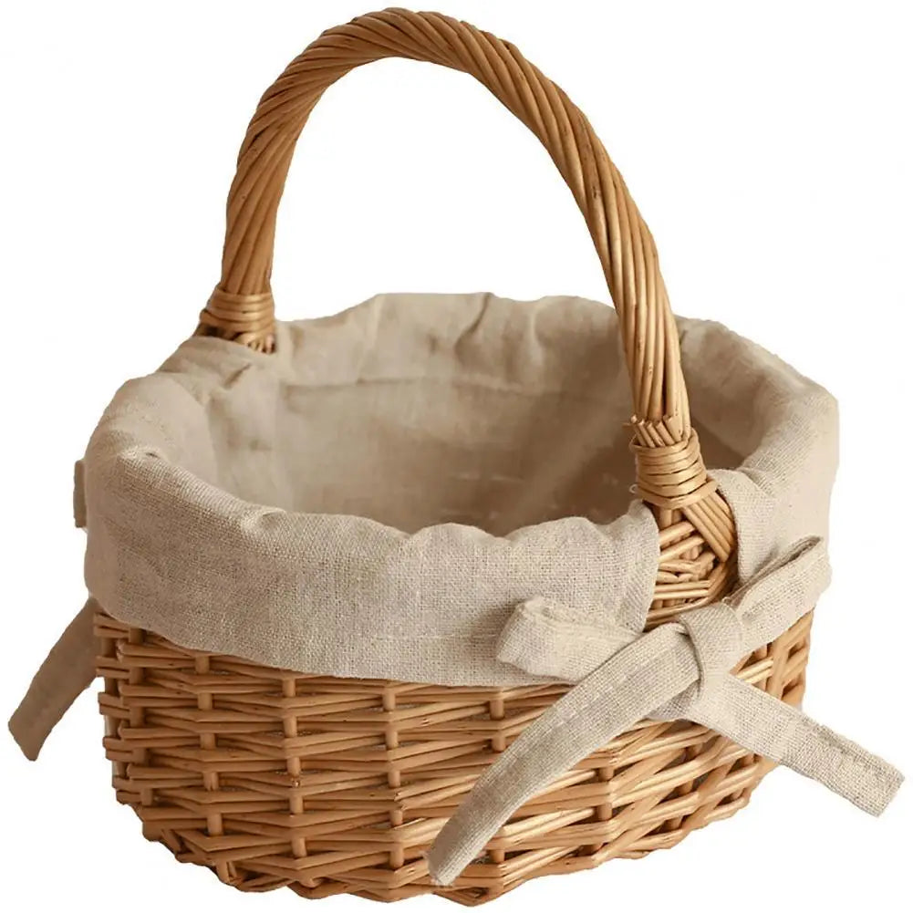 Handmade Flower Basket Wear-resistant Fruit Storage Basket Wedding Bow-knot Bridal Girl Flower Basket for Picnic Wicker Basket