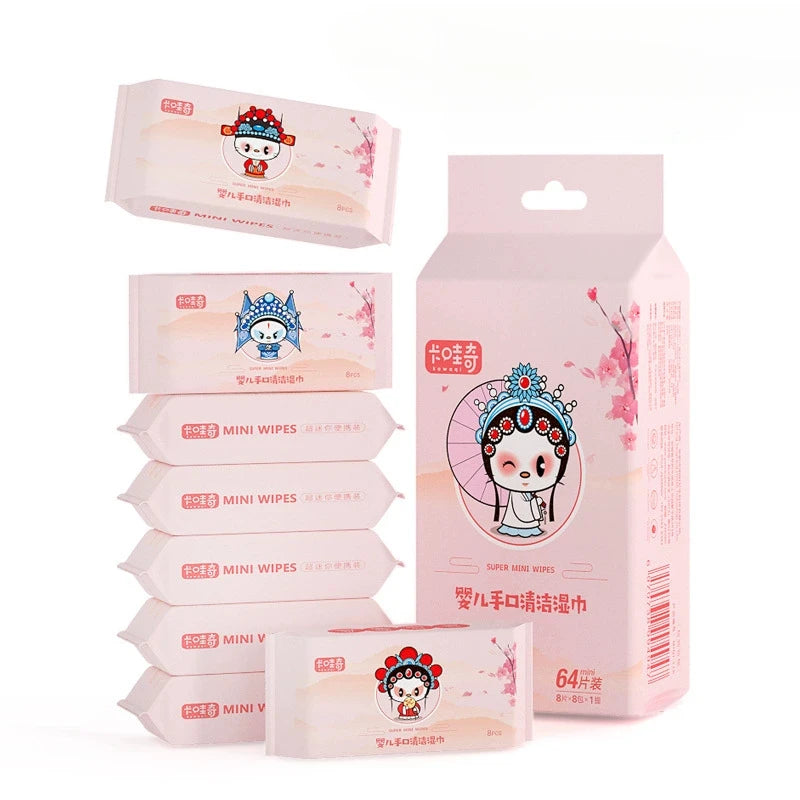 64pcs Disposable Mini Hand Wipes/Portable Travel Size Special Extraction Hand and Mouth Cleaning Wipes Fo Home School Supplies