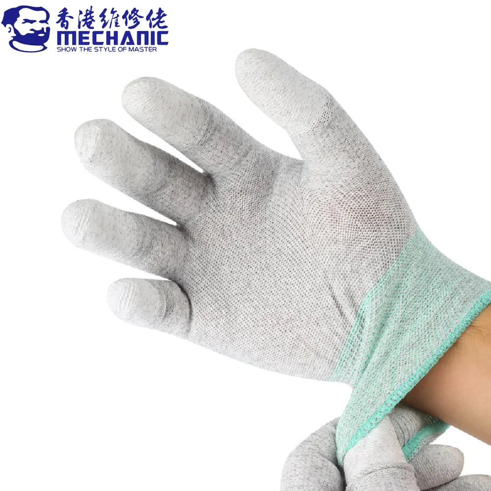MECHANIC AS02 Carbon Fiber Anti-static Gloves Elasticity Non-Slip PU Coating Layer Protective Glove Electronic Repair Hand Tools