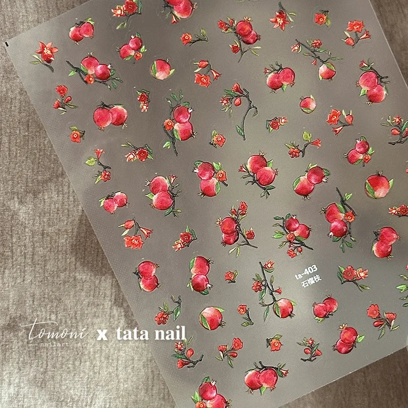 Fresh Sweet Fruits Strawberry Cherry Bowknot Love Heart Lemon 5D Nail Art Stickers Self Adhesive Decorations Nail Manicure Decal