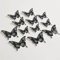 12Pcs Butterfly Decoration Wall Stickers Black Red Pink Blue Hollow 3D Butterflies Kids Room Home Cake Wedding Party Decoration