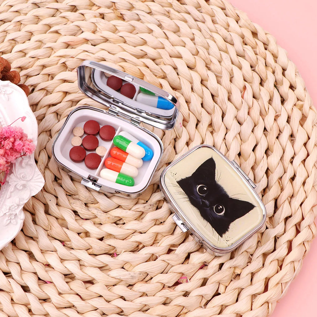 Black Cat Pill Boxes Cartoon Animal Sealed Subpackage Case Portable Travel Jewelry Box Mini Organizer Storage Medicine Case