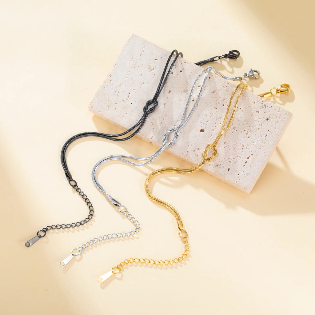 Cazador Gold Color Love Knot Double Snake Chain Bracelet Stainless Steel Trendy Bracelets for Women Men Jewelry Mother's Gift