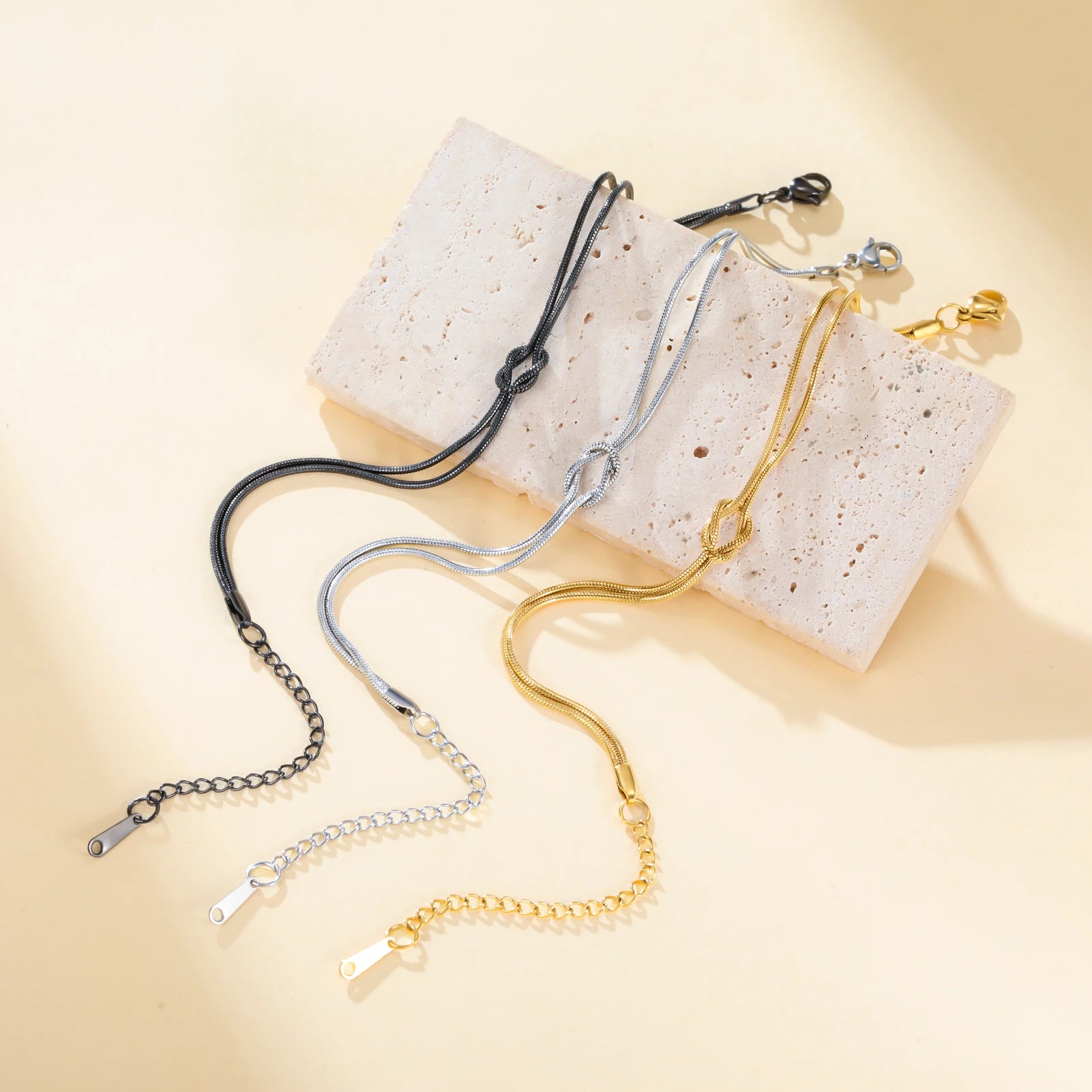 Cazador Gold Color Love Knot Double Snake Chain Bracelet Stainless Steel Trendy Bracelets for Women Men Jewelry Mother's Gift