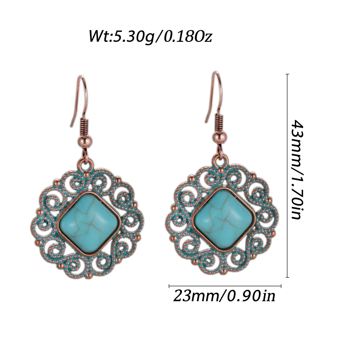 Antique New Blue Stone Turquoise Earring for Women Boho Fashion Bronze Geometric Water Drop Flower Dangle Earrings Jhumka