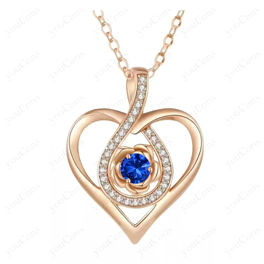 Birthstone Heart Pendant Necklaces For Women Girlfriend Mother Birthday Wedding Romantic Valentine Gift Christmas Day Jewelry