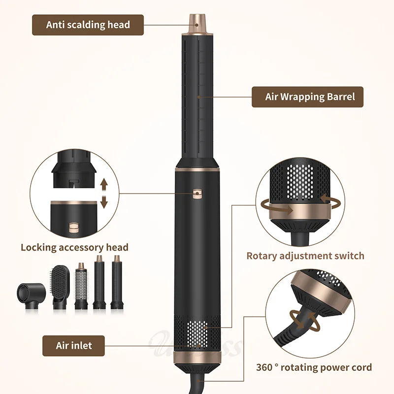 Hot Air Brush Styler - 5-in-1 1000W Ionic