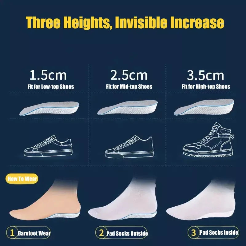 1 pair of Halloween decorations 1.5/2.5/3.5 cm arch support height increase insole elastic lift men's and women's insoles