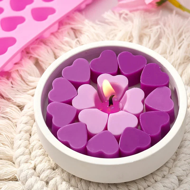 55 Compartment Heart Shape Silicone Candle Mold DIY Small Love Cake Chocolate Baking Mould Ice Tray Food Safe Kitchen Supplies