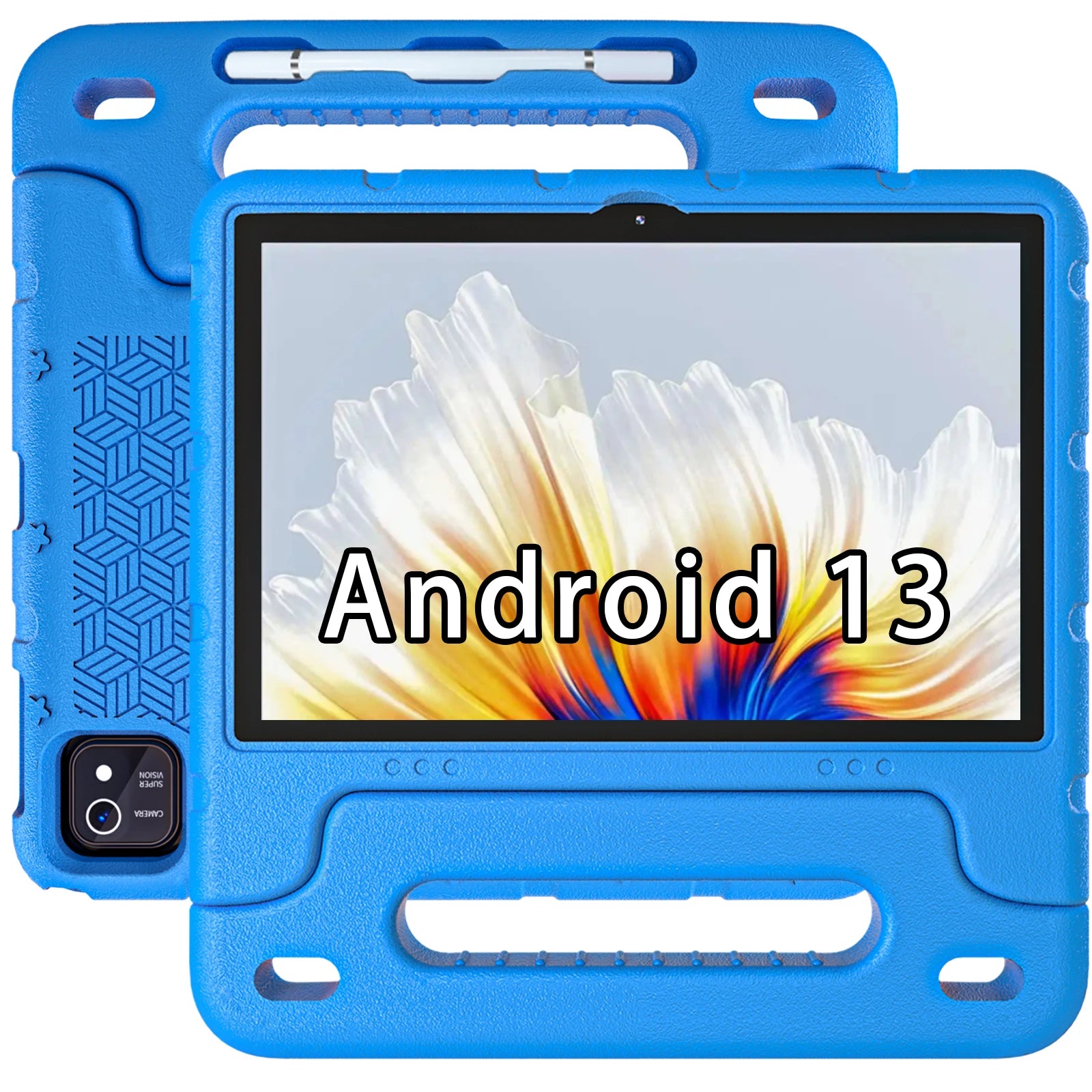 10 inch children's tablet, Android 13 tablet, with shock resistant protective case holder, 2GB RAM, 64GB ROM, 1T expansion, Wifi
