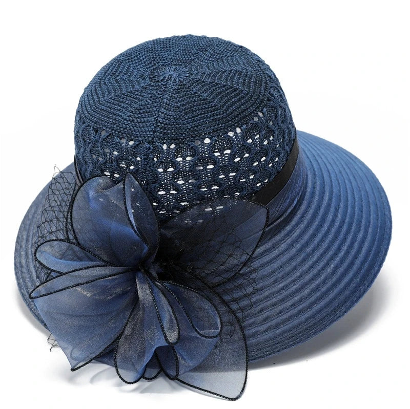 European & American Elegant Knitted Hats Solid Color Big Brim Sun Hat Women Outdoor UV Protection Bucket Hats for Mom