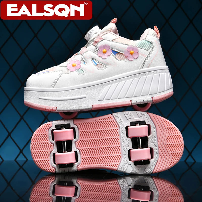 Roller Skates Kids Four Wheels With Sneakers for Girls' Detachable Roller Shoes Breathable Fashin Children Walking Shoes