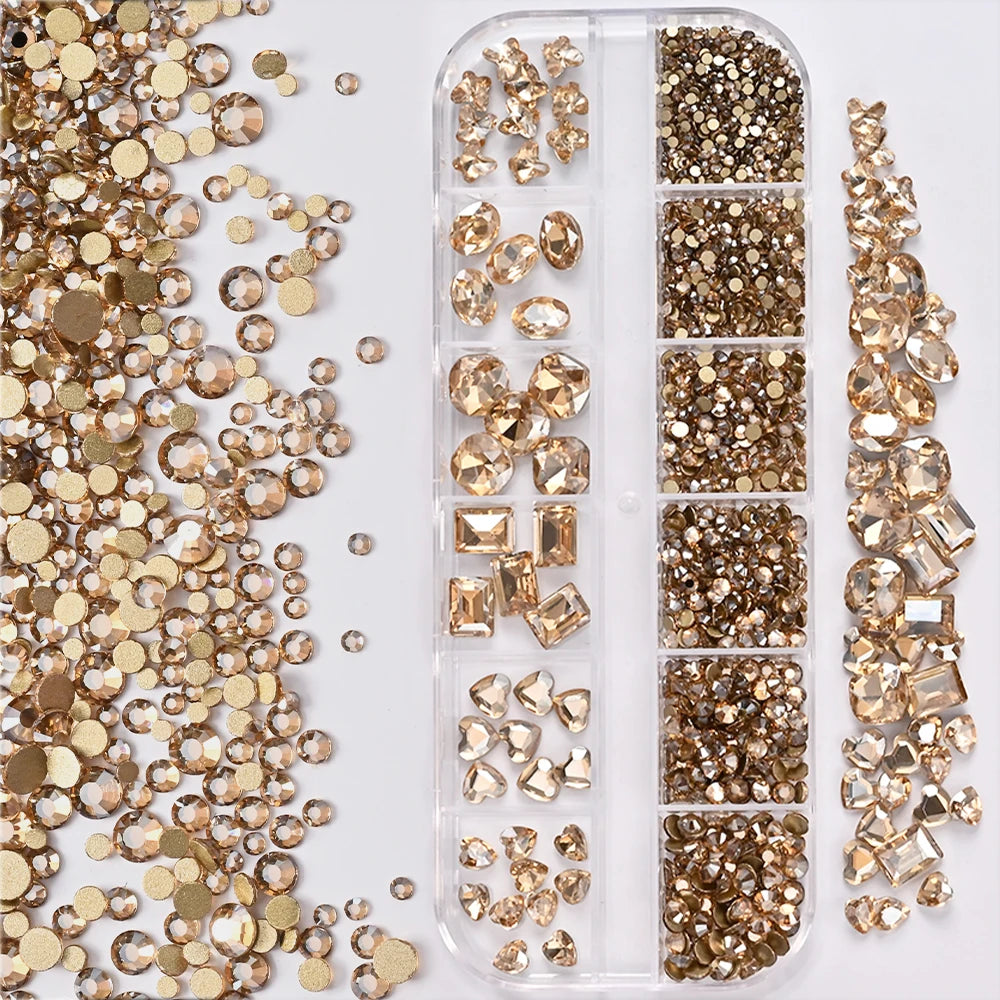 Nail Art Rhinestones Kit 2400pcs Nail Gems Ab Flatback Rhinestones Gems Stones with Storage Organizer for Design Bright Holiday