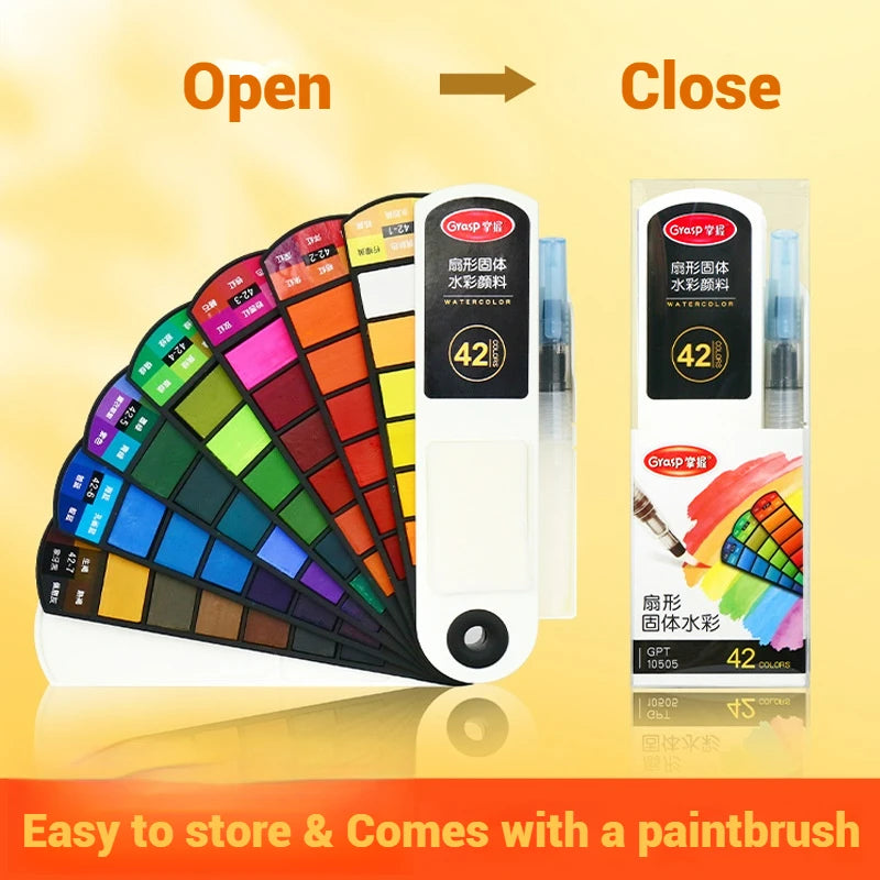 18/24/42/60 Solid Watercolor Pigment Set Foldable Travel WaterColor With Water Brush Pen Art Specific Fan Shaped Painting Tool