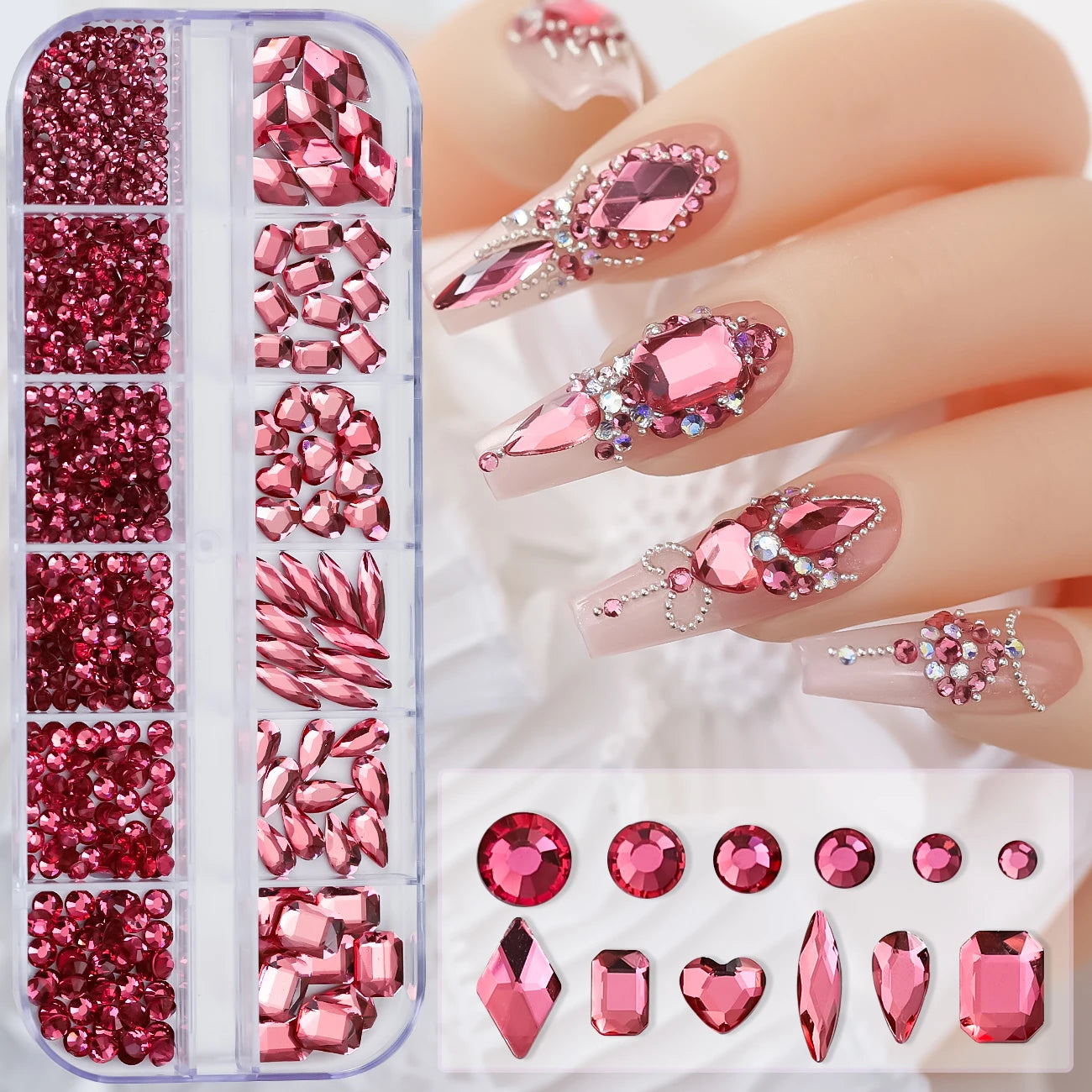 Nail Art Rhinestones Kit 2400pcs Nail Gems Ab Flatback Rhinestones Gems Stones with Storage Organizer for Design Bright Holiday