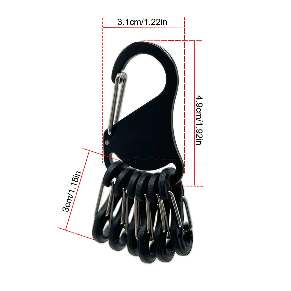 Tactical Aluminum Alloy Chem Light Holders Carabiner Clip with 6 S-Biners Glow Sticks Key Storage Buckle for Outdoor Camping