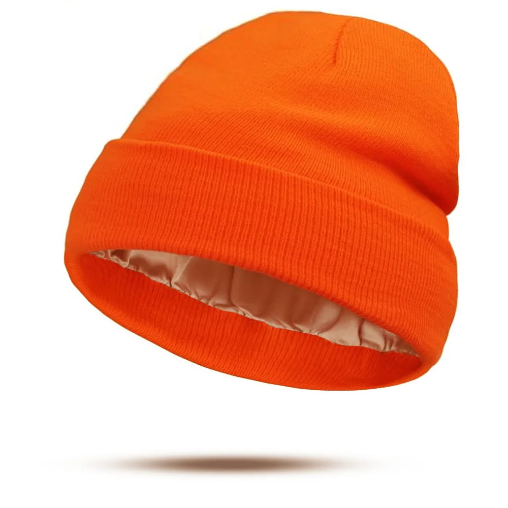 Women's Hats for Autumn&Winter-Comfortable Stylish Versatile Warm-Keeping Hairstyle-Protecting Knitted Satin Woolen Hats