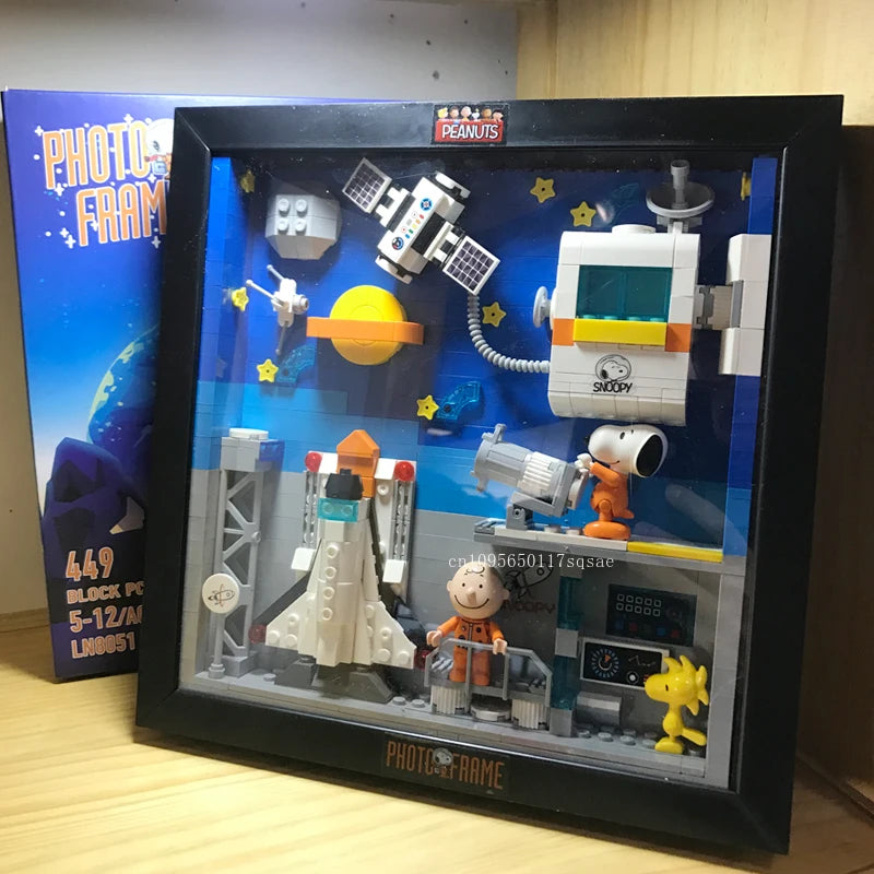 Snoopy Building Blocks Photo Frame Space Egypt Exploration Assembly Model Room Decoration Children's Puzzle Toys Birthday Gifts
