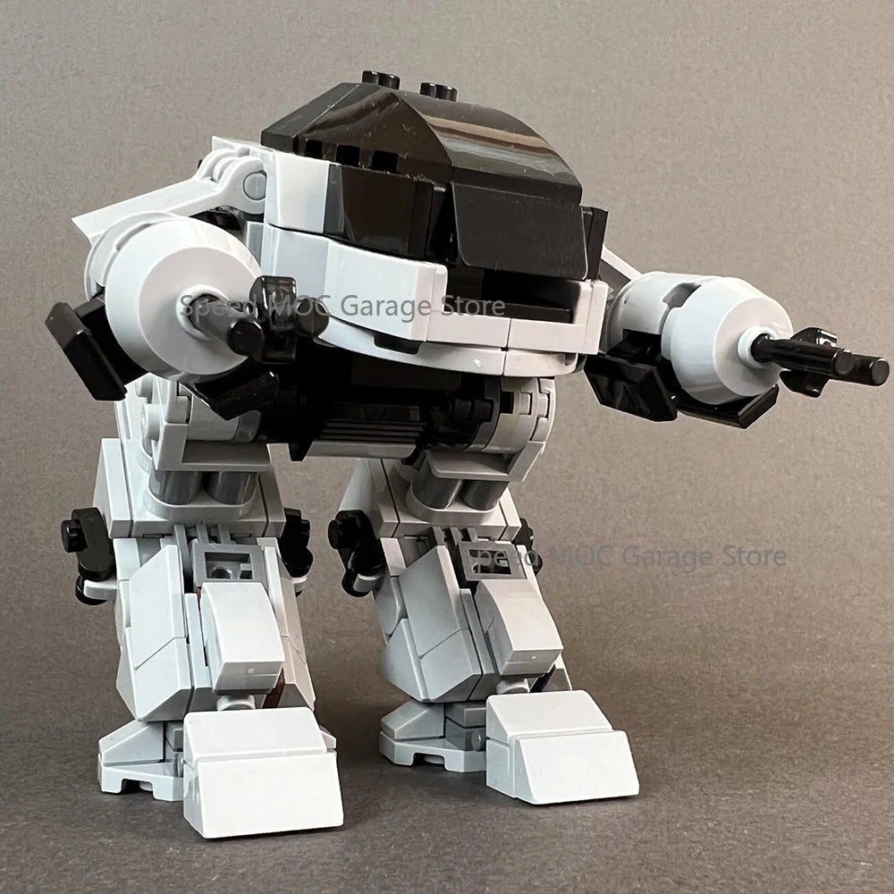 Retro Sci-Fi Enforcement Mech MOC Building Blocks Set - Heavy Combat Robot with Twin Cannons