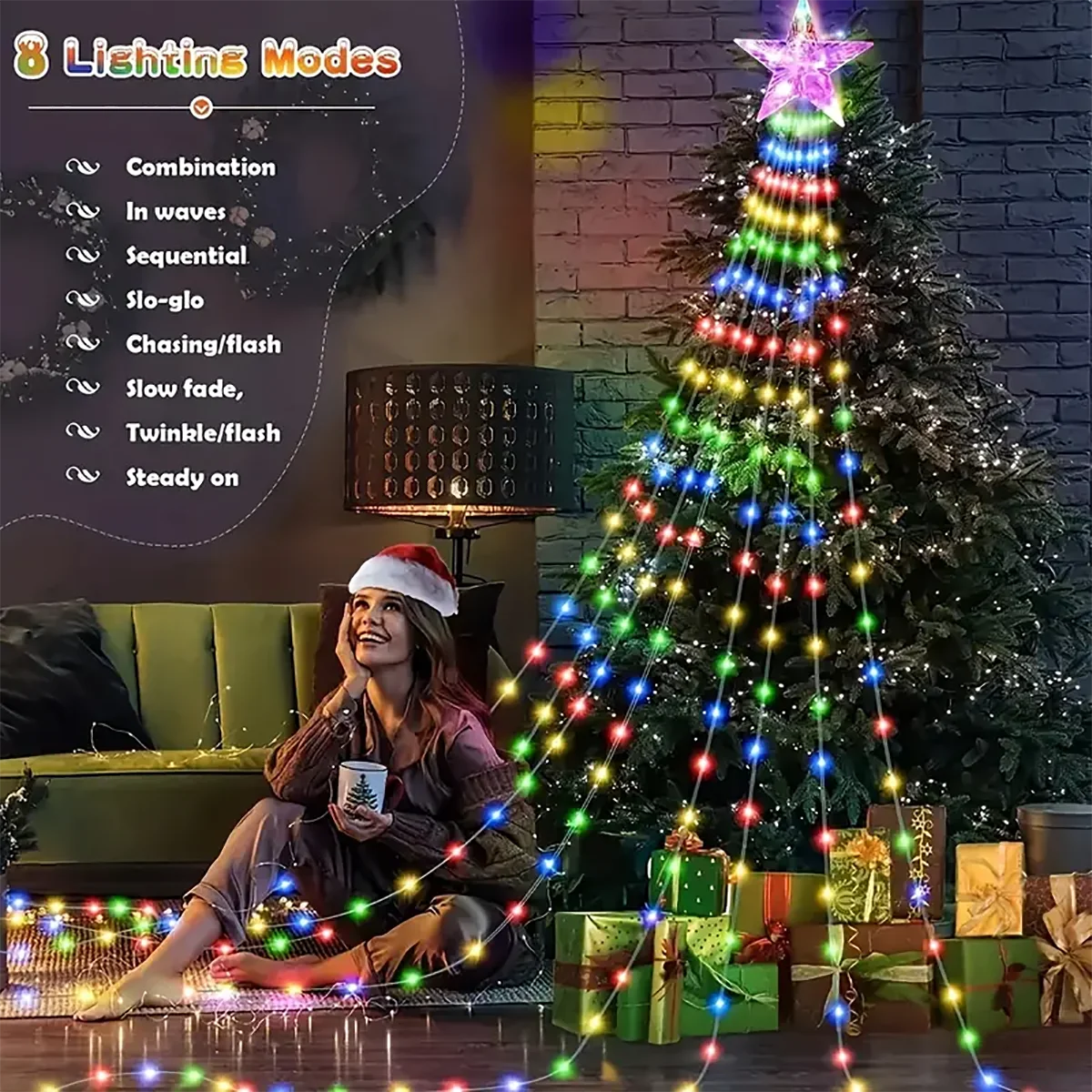 Christmas Pentagram Waterproof String Light Solar Outdoor Festivals Decorations 3M/2M Led Fairy Lamp 8 Modes Family Party Holida
