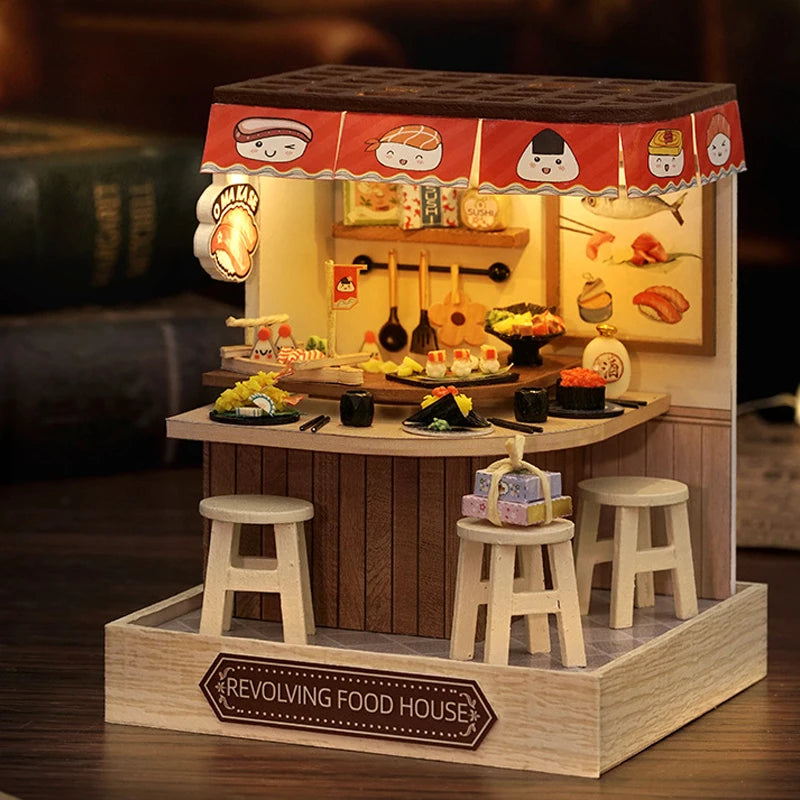 DIY 3D Puzzles Wooden Toy Miniature Dollhouse Handmade Doll House Model Building Kits Coffee House Toys For Xmas Gifts
