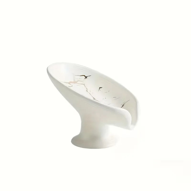 Ceramic self draining water and fertilizer soap rack, marble appearance, leaf shaped soap tray, easy to clean bathroom