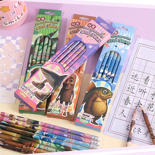 12pcs/box Foreign Shan Hai Jing Series HB Pencil with Eraser Pencil Wooden Stick Human Fusion Monster Pencil for back to school