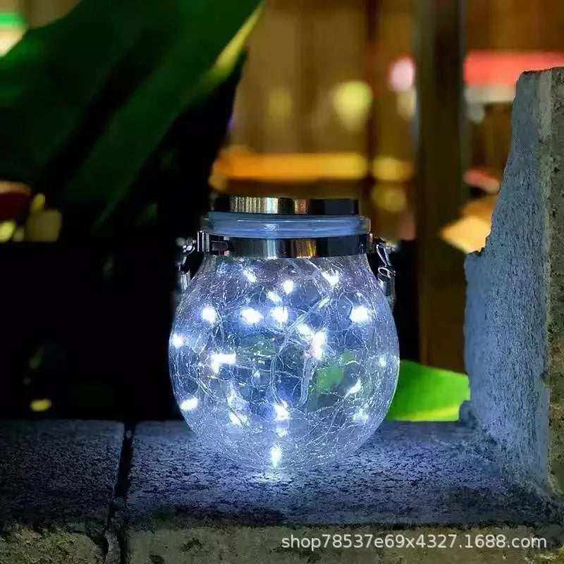 Solar Outdoor Lights Set: Garden Crack/Hanging Bottle Lights Xmas Mason Decor