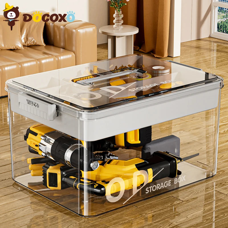 Tool Storage Box, Large Capacity Organizer Case with Removable Dividers, Portable Heavy Duty Plastic Toolbox for Hardware, Works