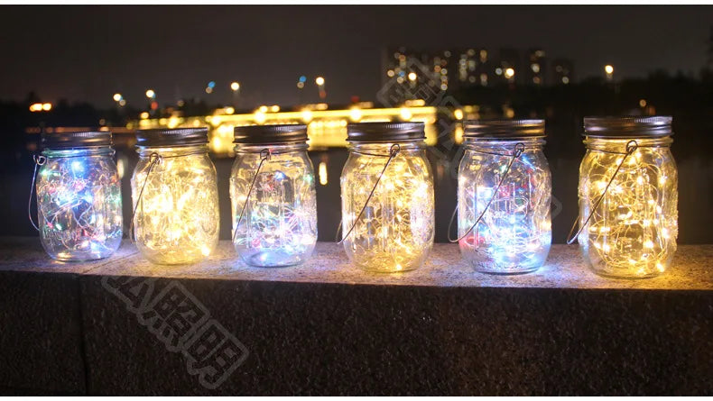Solar Outdoor Lights Set: Garden Crack/Hanging Bottle Lights Xmas Mason Decor