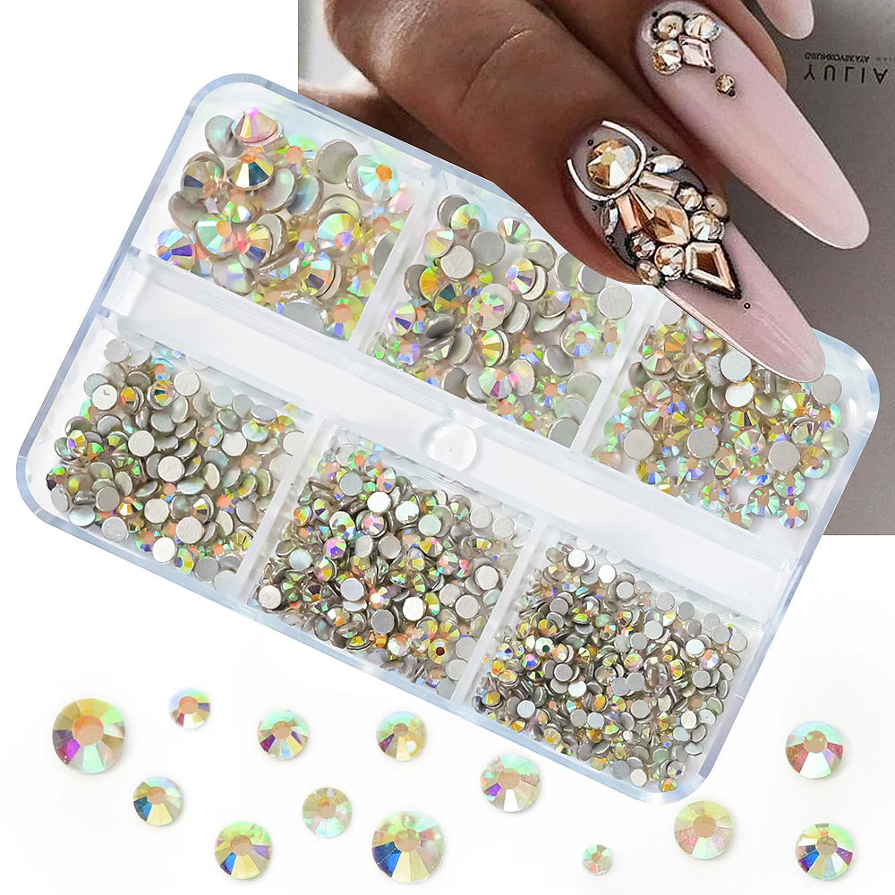 Nail Art Rhinestones Kit 2400pcs Nail Gems Ab Flatback Rhinestones Gems Stones with Storage Organizer for Design Bright Holiday