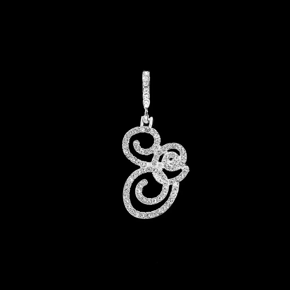 Fashion 26 Cursive Initial Letter Zircon Pendant Necklace For Women Shiny Crystal Alphabet Rope Chain Necklace Hip Hop Jewelry