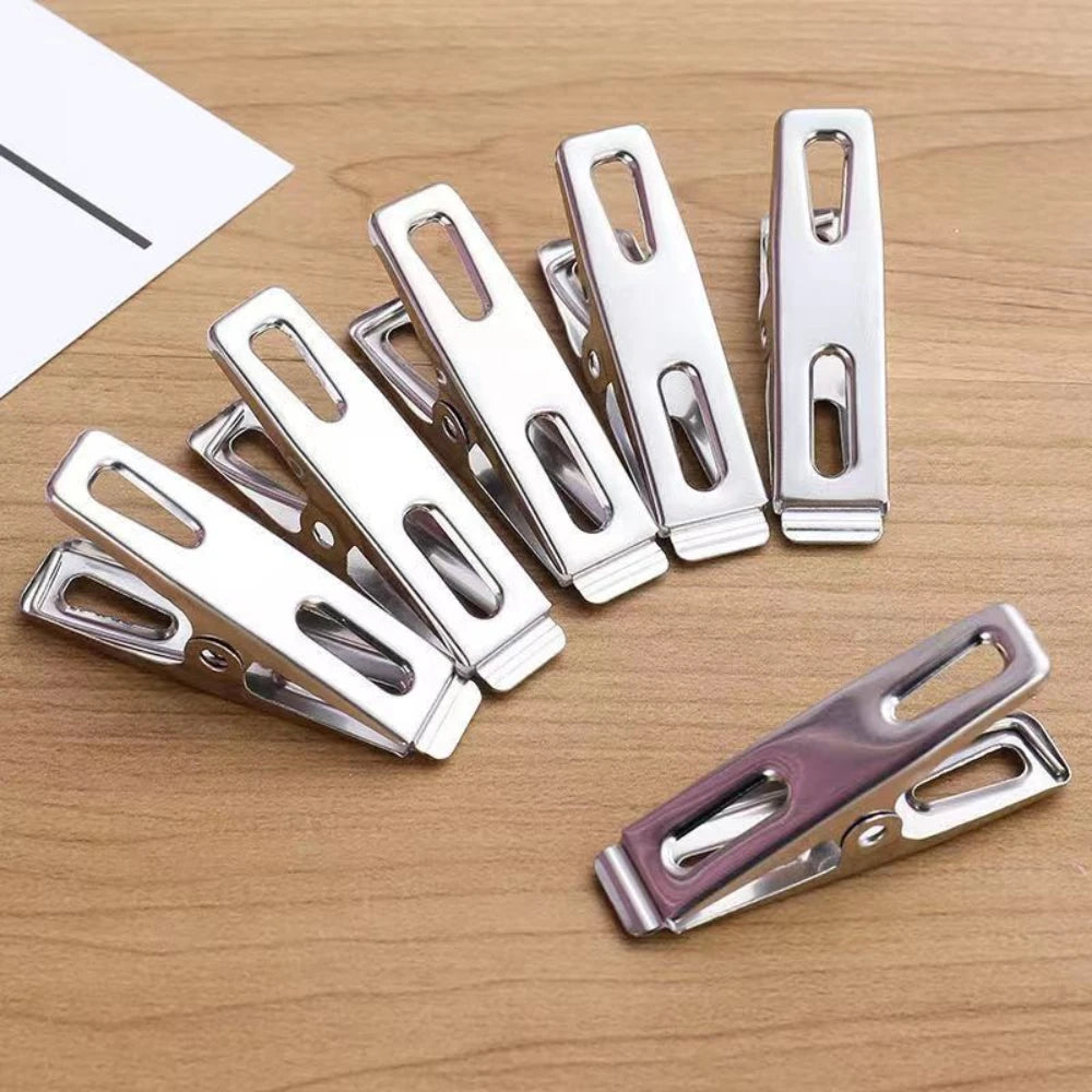 Stainless Steel Metal Clips Set - Durable Windproof Clothespins for Kitchen Food Sealing, Document Organizers & Home Storage