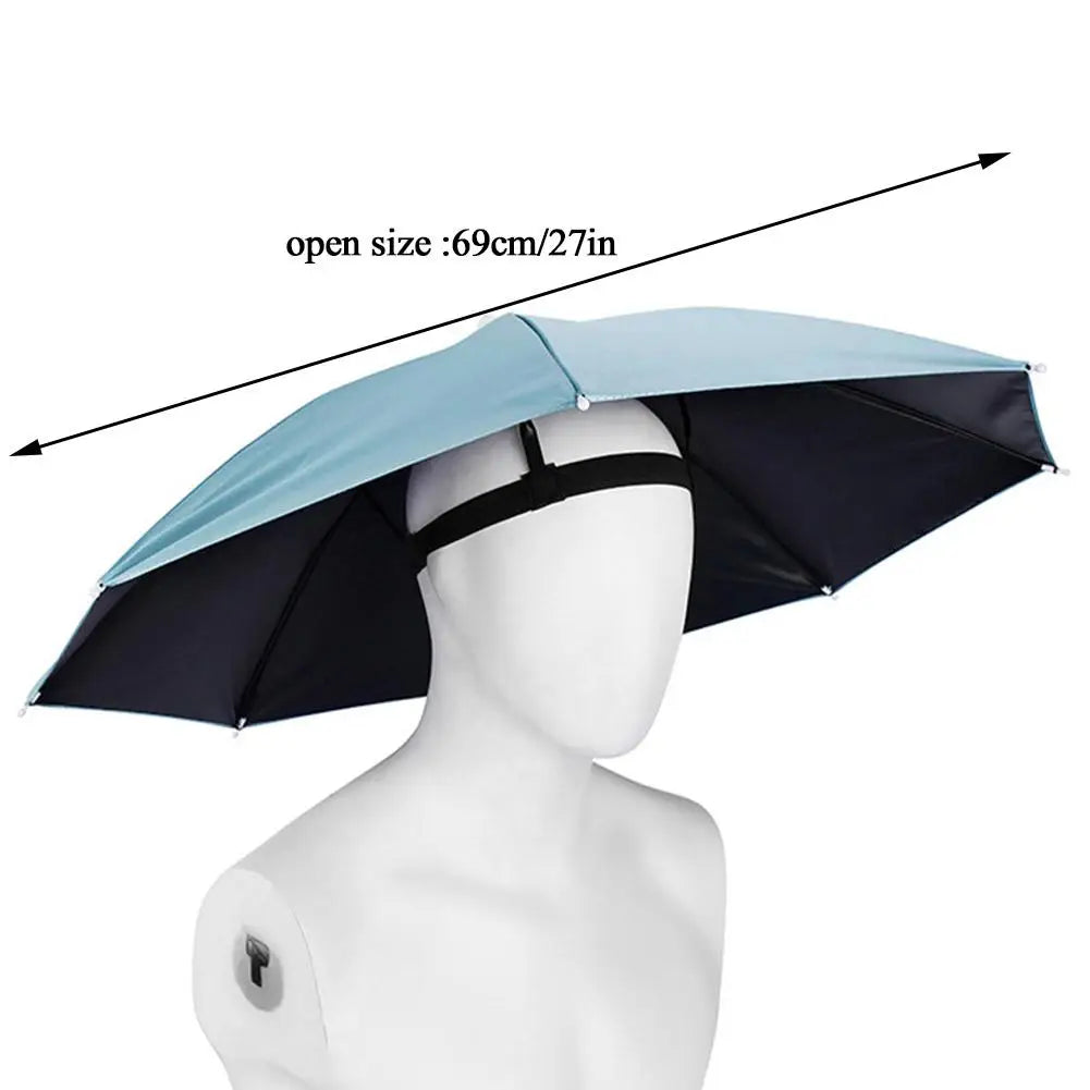 Head Umbrella Hats for Women & Men, Hands-Free Design with Adjustable Headband, Sun Rain Cap for Fishing Gardening & Outdoor Use